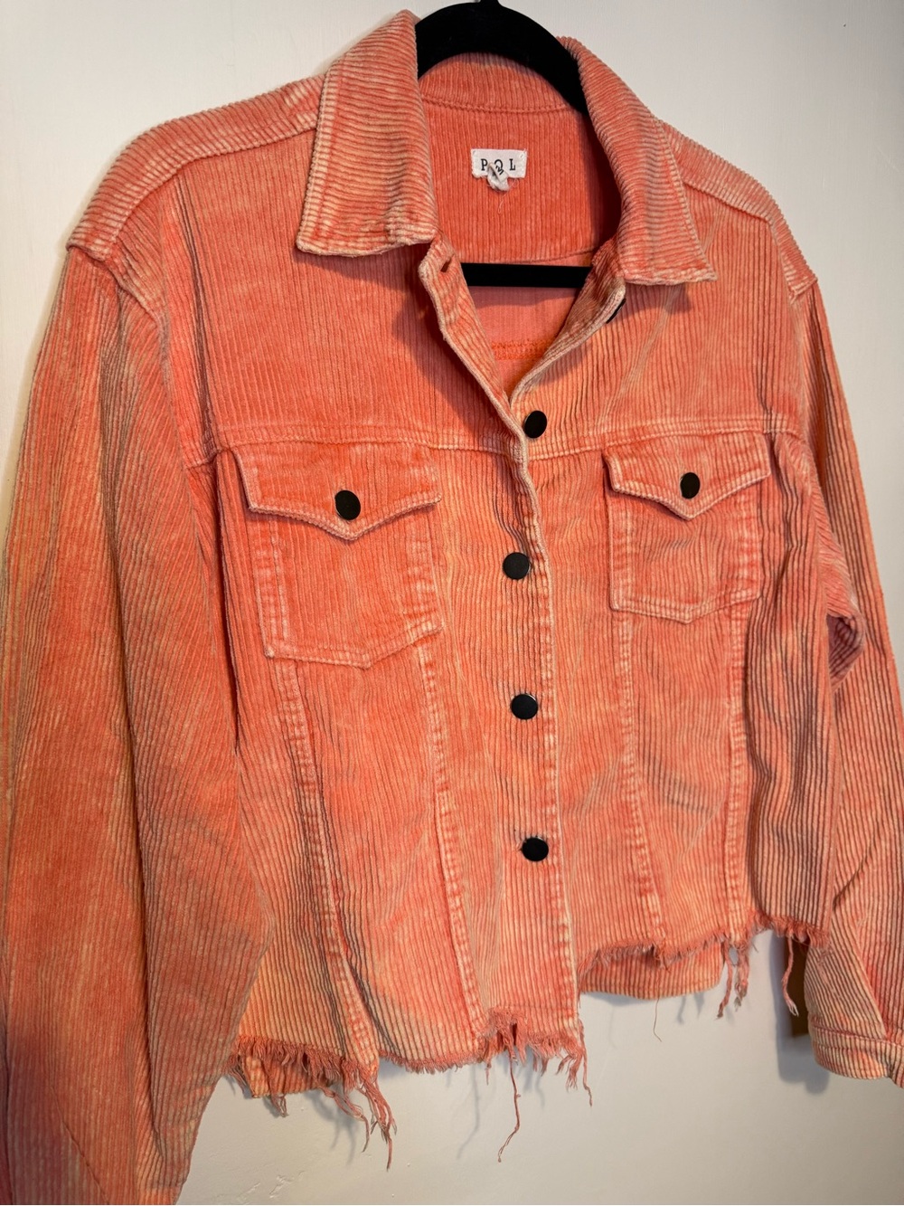 POL Corduroy Button Down Jacket Pockets Neon Orange Sz M - Picture 5 of 8